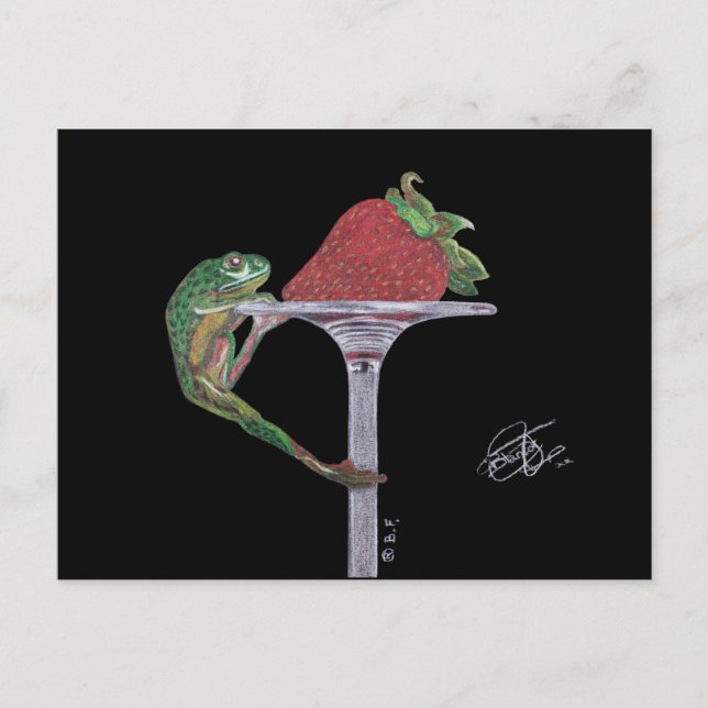 FROG CATCHING A STRAWBERRY POSTCARD (Front)