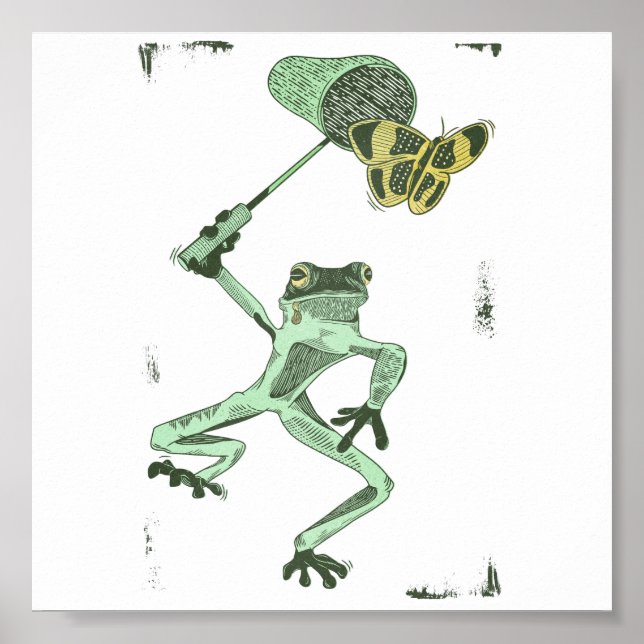 Frog catching butterflies poster (Front)