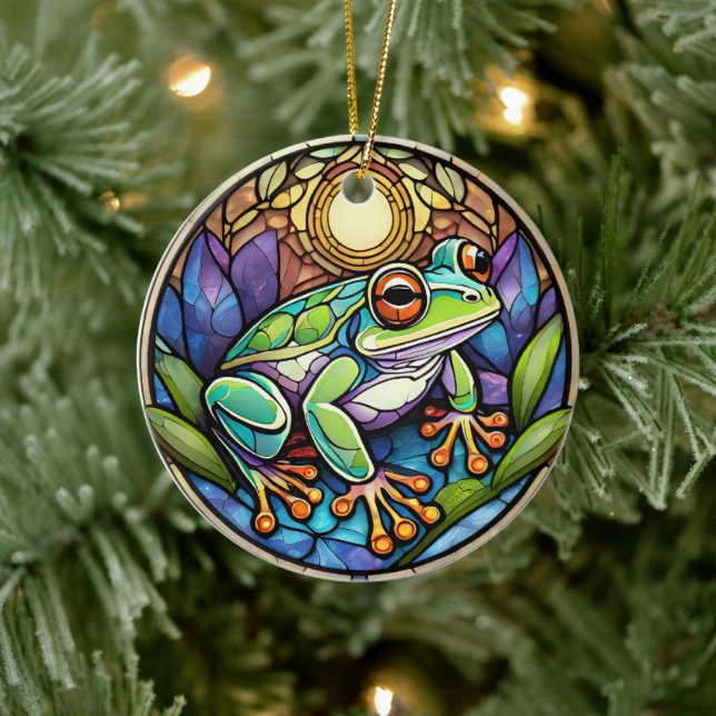 Frog Ceramic Decorative Stained glass look Ornament (Tree)