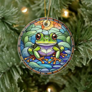 Frog Ceramic Decorative Stained glass look Ornament