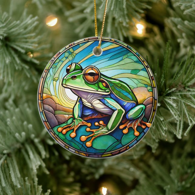 Frog Ceramic Decorative Stained glass look Ornament (Tree)