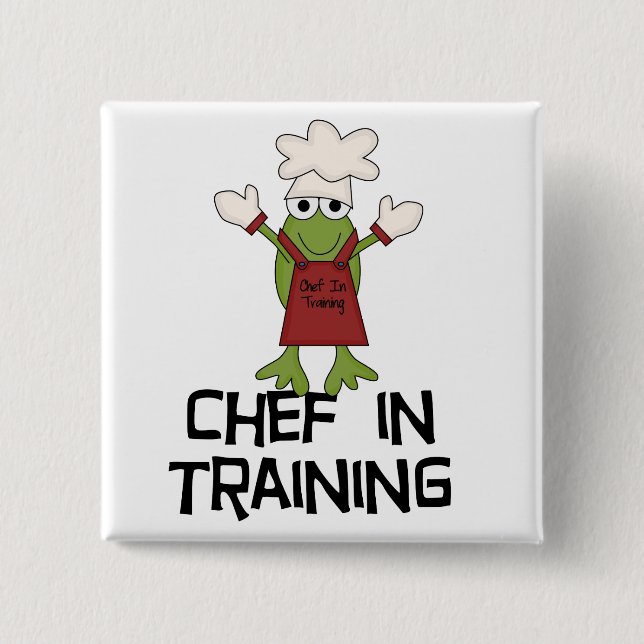 Frog Chef in Training Tshirts and Gifts 2 Inch Square Button (Front)