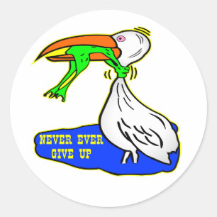 Frog Choking Bird Never Ever Give Up Classic Round Sticker
