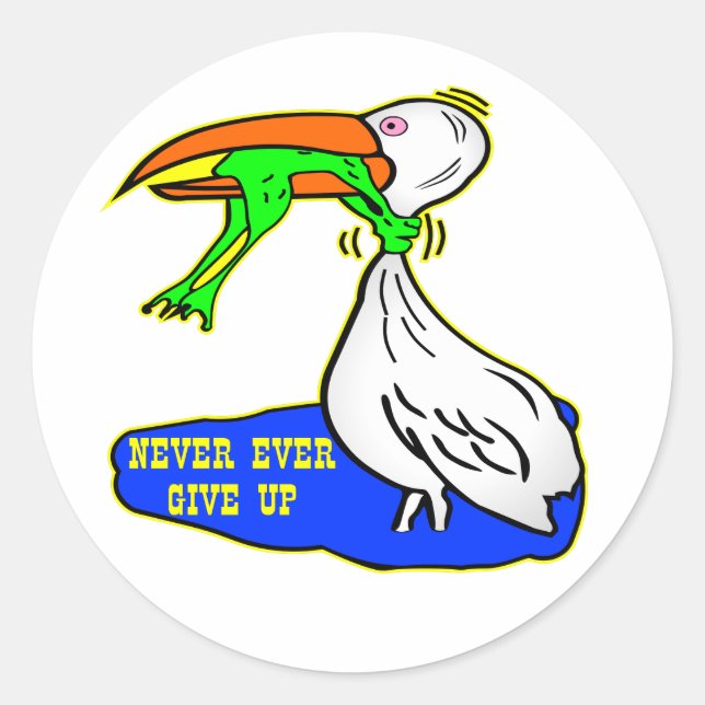Frog Choking Bird Never Ever Give Up Classic Round Sticker (Front)