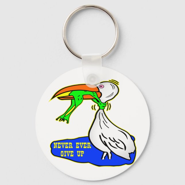 Frog Choking Bird Never Ever Give Up Keychain (Front)