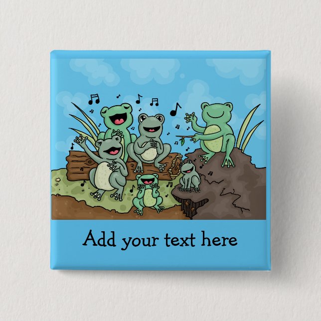 Frog Chorus 2 Inch Square Button (Front)