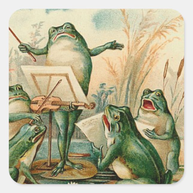 Frog Chorus Vintage Illustration Square Sticker (Front)