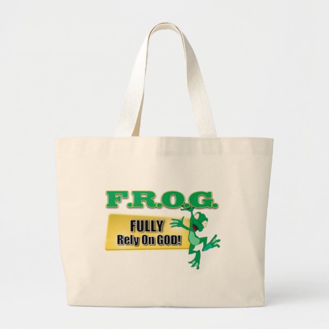 FROG CHRISTIAN ACRONYM FULLY RELY ON GOD LARGE TOTE BAG (Front)