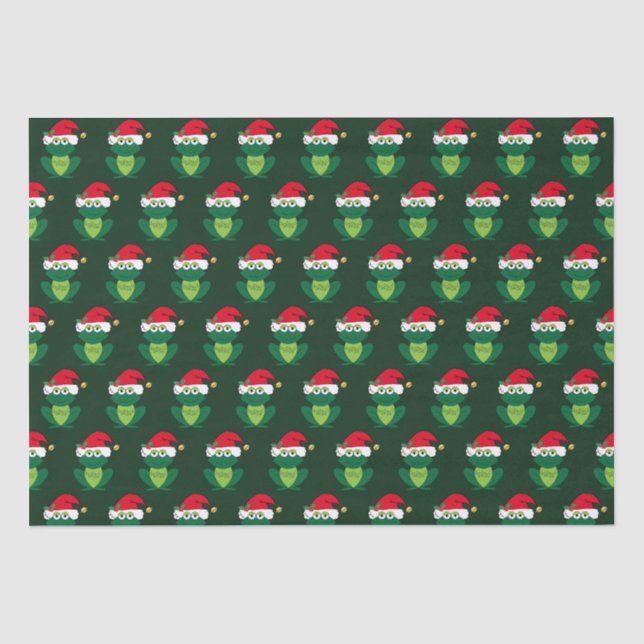 Frog Christmas Cute Green Holiday Pattern Tissue Paper (Front)