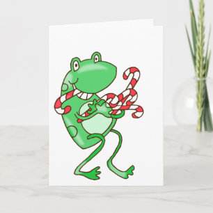 Frog Christmas -- Frog, Candy Cane Xmas  Card