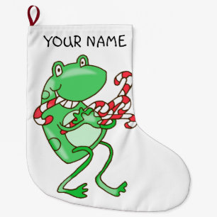 Frog Christmas -- Frog, Candy Cane Xmas  Large Christmas Stocking