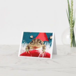 Frog Christmas, Tinsel, feathers, santa pattern Holiday Card