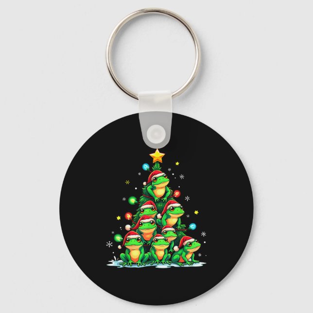 Frog Christmas Tree Funny Hopper Holiday Cute Frog Keychain (Front)