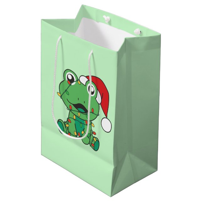 Frog Christmas Winter Animals Holiday Frogs Medium Gift Bag (Front Angled)