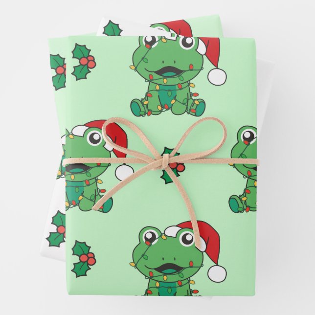 Frog Christmas Winter Animals Holiday Frogs Wrapping Paper Sheet (In situ)