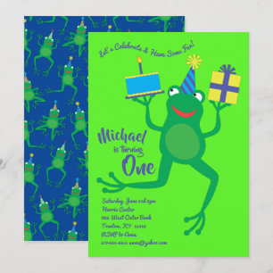Frog Colorful 1er Birthday Cute Invitations