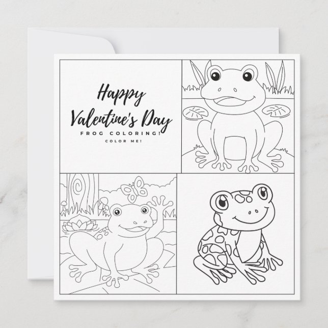 Frog Colouring Page Kid Boy Card Happy Valentine's (Front)