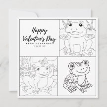 Frog Colouring Page Kid Boy Card Happy Valentine's