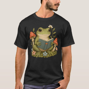 Frog Cottagecore Aesthetic Cute Frog Reading Book T-Shirt