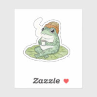 Frog Cottagecore Drinking Coffee Illustration
