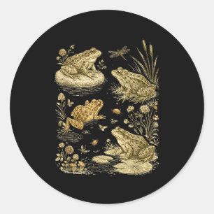 Frog cottagecore life vintage botanical graphic classic round sticker