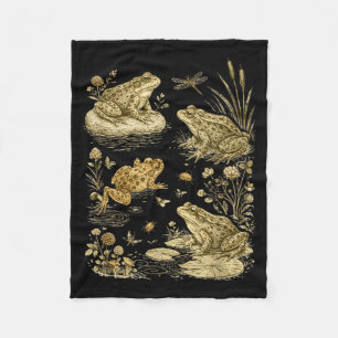 Frog cottagecore life vintage botanical graphic fleece blanket