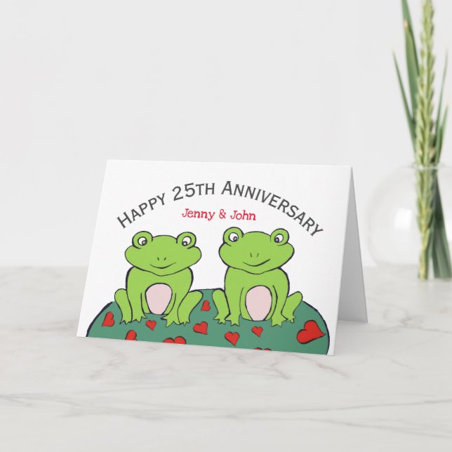 Frog couple 25th silver wedding anniversary card (Front)