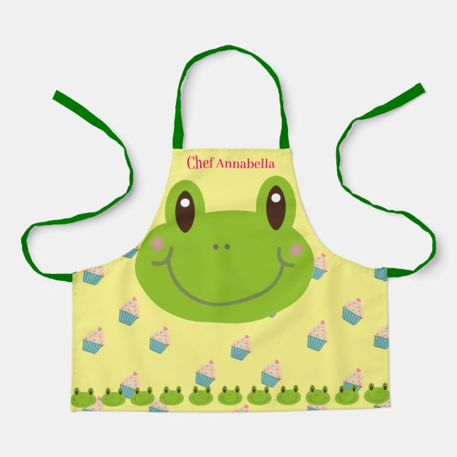 Frog Cupcakes Colourful Baking Apron (Front)
