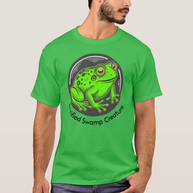 Frog Custom Text Certified Swamp Creature T-Shirt (Front)