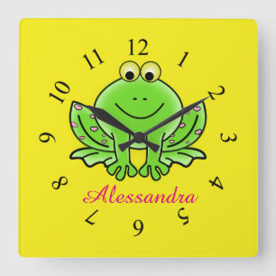 Frog cute animal baby room nursery square wall clock