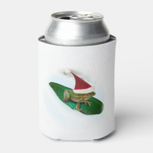 Frog Dashing Through the Snow on a Lily Pad Can Cooler