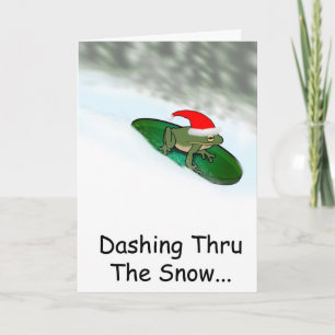 Frog Dashing Through the Snow on a Lily Pad Holiday Card