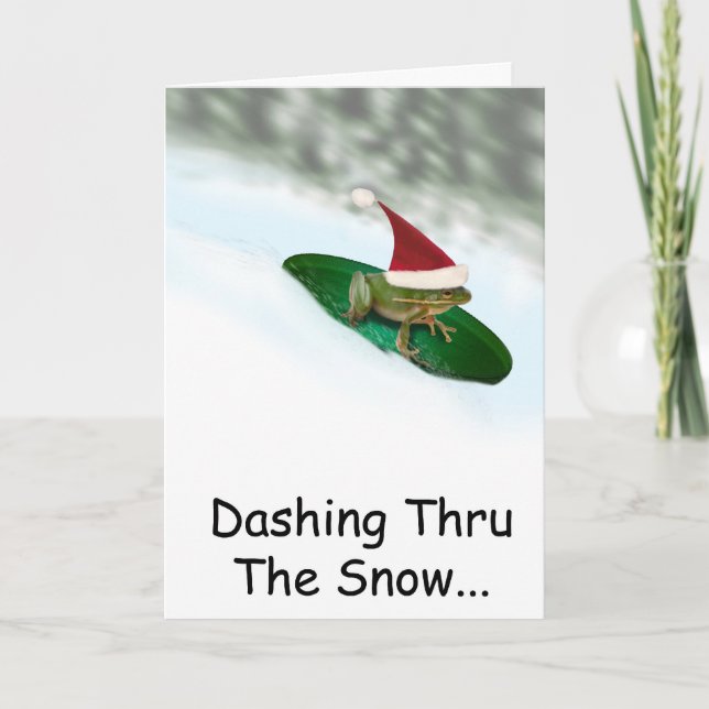 Frog Dashing Through the Snow on a Lily Pad Holiday Card (Front)