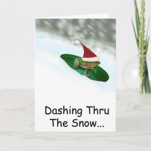 Frog Dashing Through the Snow on a Lily Pad Holiday Card