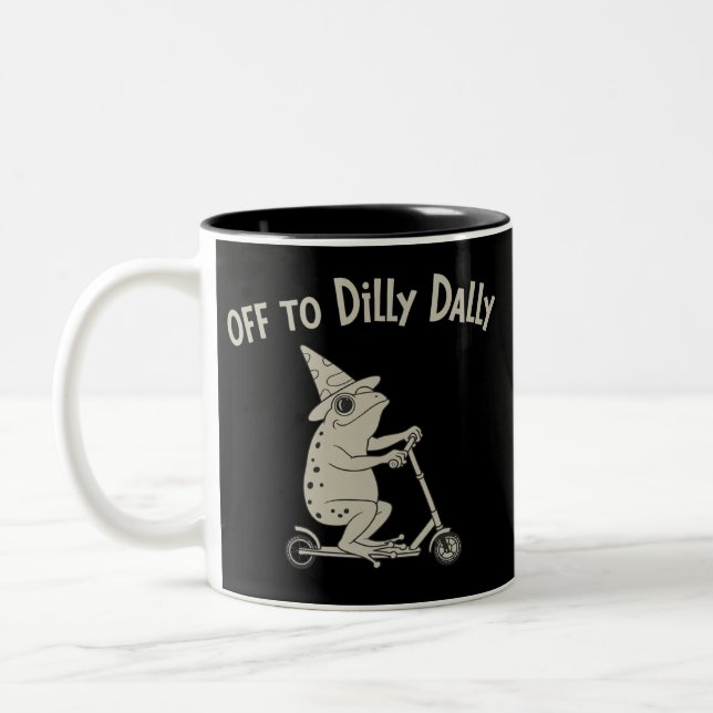 Frog Dilly Dallying Born To Dilly Dally Silly Meme Two-Tone Coffee Mug (Left)