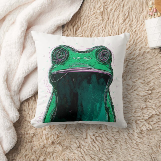 frog doodle: The vibrant and fun essence of Throw Pillow (Blanket)