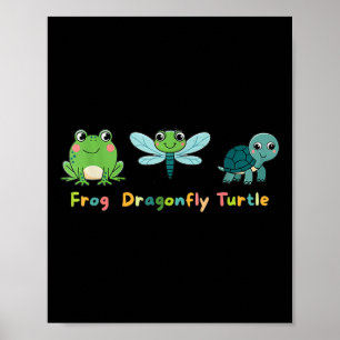 Frog Dragonfly Turtle Cute Kids Animal Friends Poster