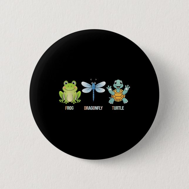 Frog Dragonfly Turtle Funny Cut Animal  2 Inch Round Button (Front)