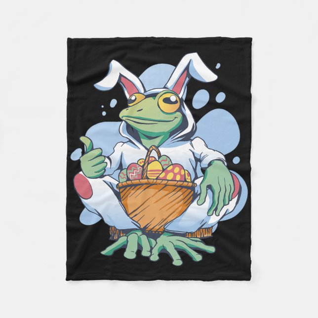 Frog Dressed As Easter Bunny With Eggs  Fleece Blanket (Front)