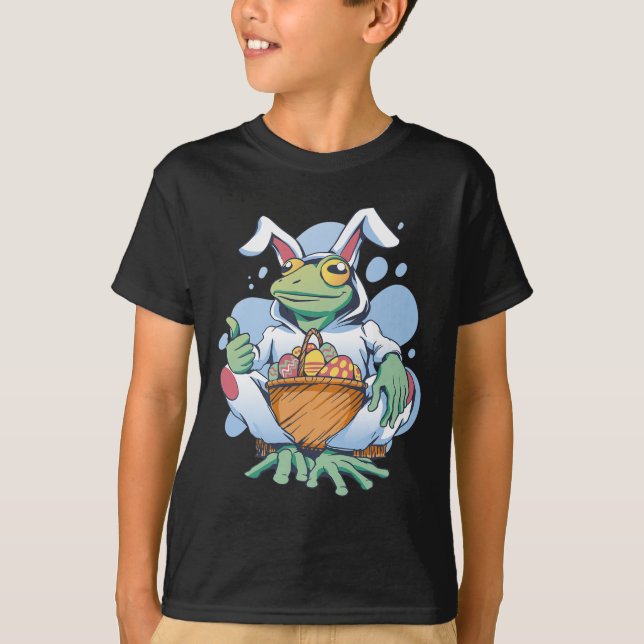 Frog Dressed As Easter Bunny With Eggs  T-Shirt (Front)