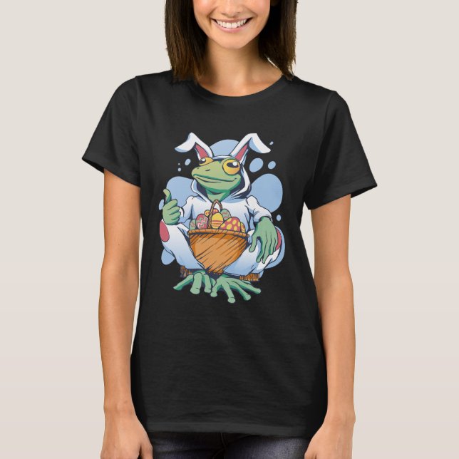 Frog Dressed As Easter Bunny With Eggs  T-Shirt (Front)