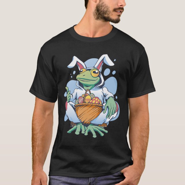Frog Dressed As Easter Bunny With Eggs  T-Shirt (Front)