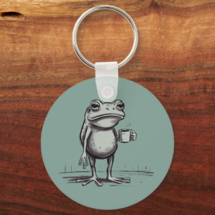 Frog Drinking Coffee Meme Mystical Toad Frog Lover Keychain