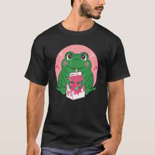 Frog Drinking Strawberry Milk Women Men Teen Boys T-Shirt