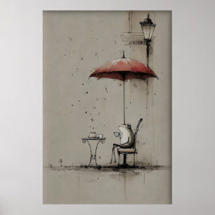 Frog Drinks Coffee Printable Art, Cafe Minimalist Poster