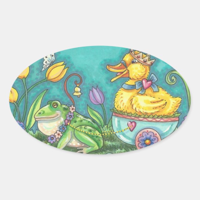 FROG & DUCK PRINCE SPRING EASTER EGG STICKERS Oval (Front)