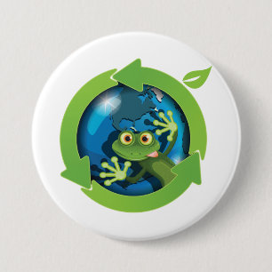 Frog Earth Day Recycling Eco Friendly 3 Inch Round Button