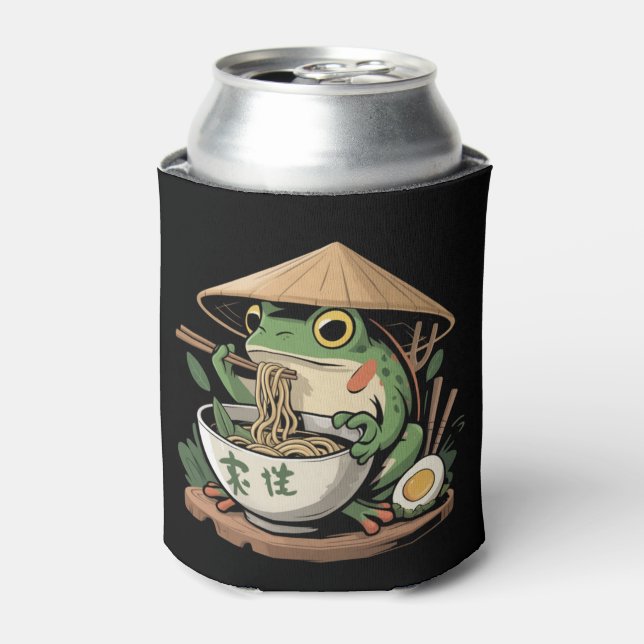 Frog Eating Ramen Kawaii Neko Japanese Noodles  Can Cooler (Can Front)