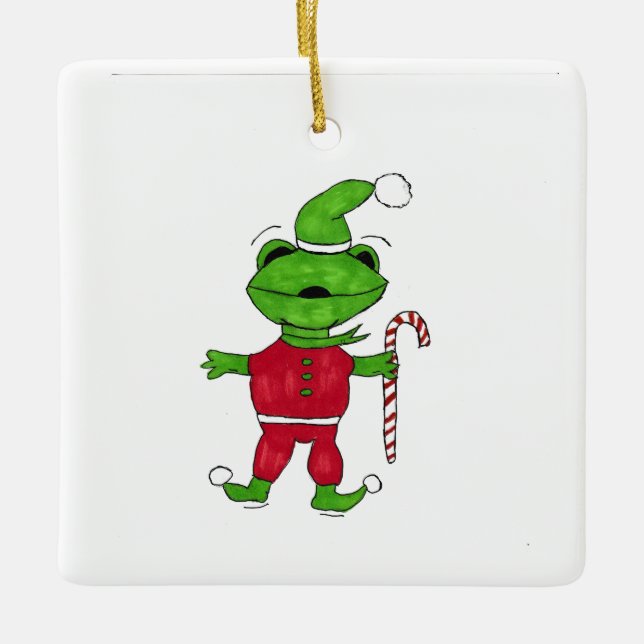 Frog Elf Ceramic Ornament (Front)