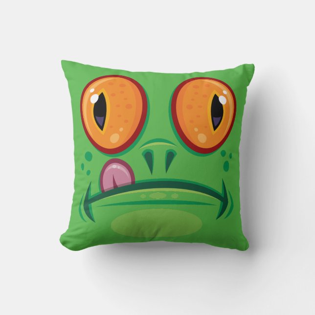 Frog Face with Tongue Cartoon Throw Pillow (Front)